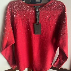 NWT Olivero Red Knit Sweater Rhinestone Embellished Long Sleeve Women’s Top
